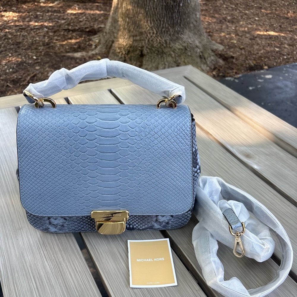 Michael Kors Slate Blue and Gold Embossed Clutch